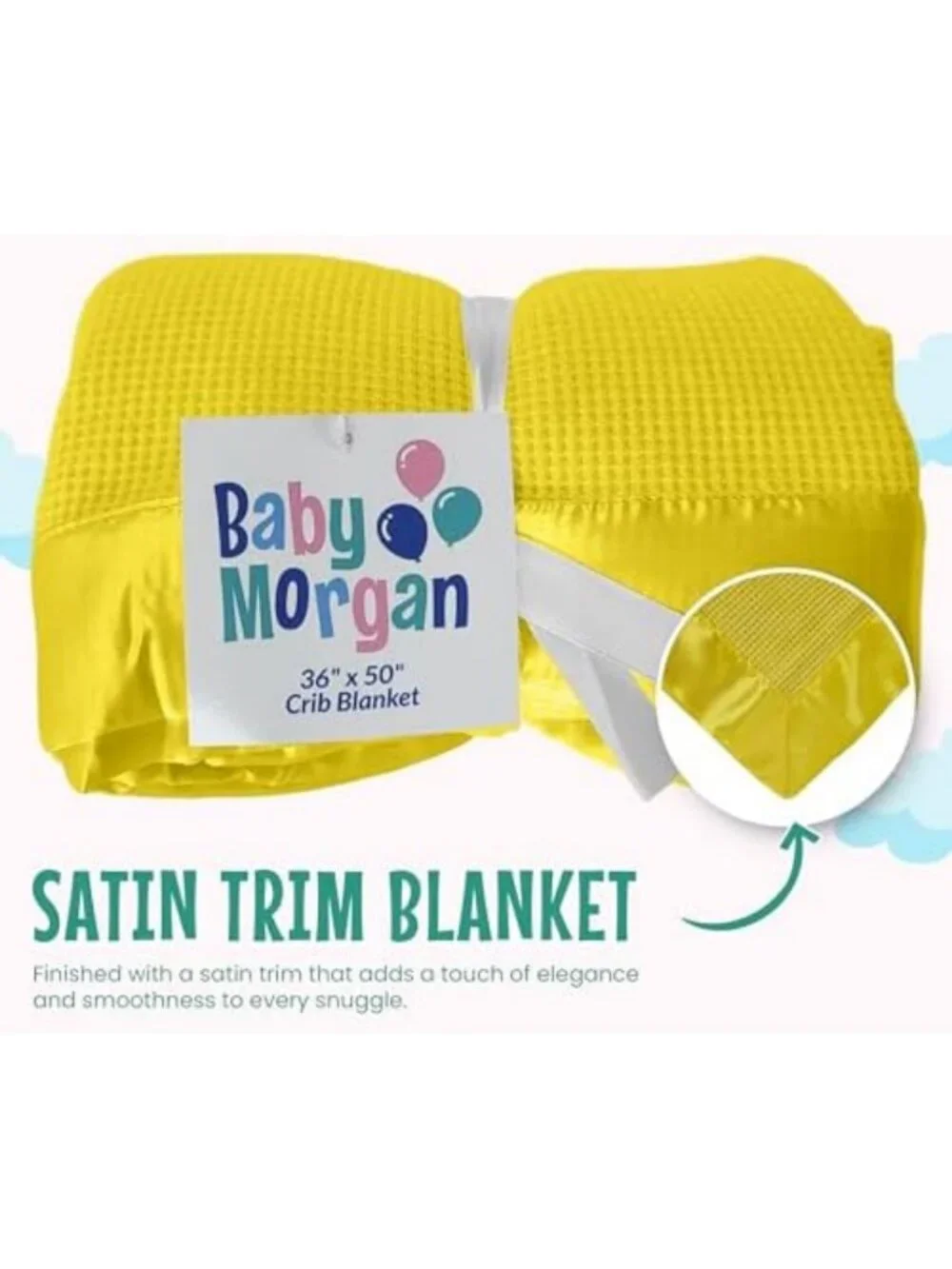 Cozy Yellow Thermal Waffle Knit Baby Blanket with Satin Trim, 36